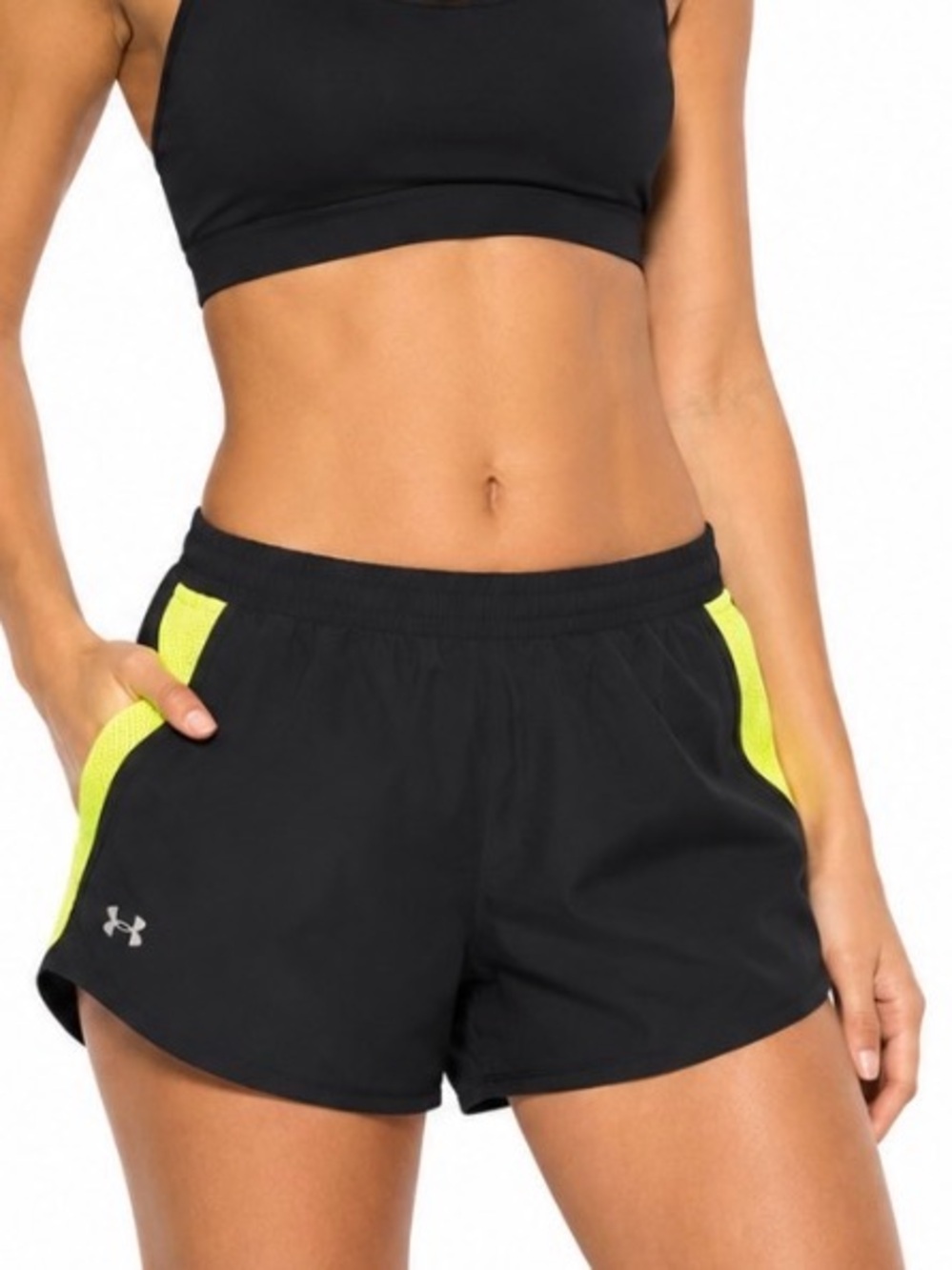 Under Armour Women’s HeatGear Running Shorts Black Neon Yellow Size Medium NWT